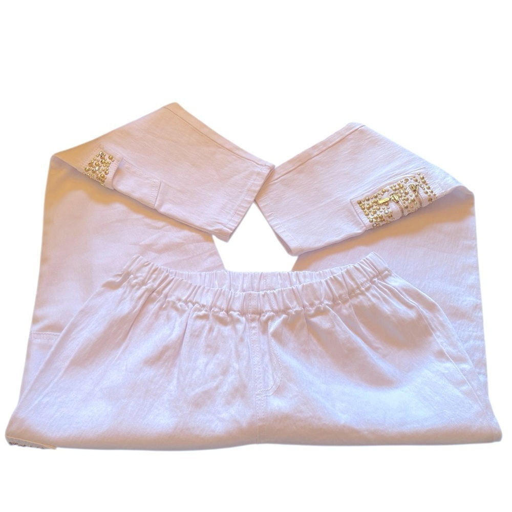 Y2K DG 2 by DIANE GILMAN WHITE  EMBELLISHED JEANS SZ PM EUC